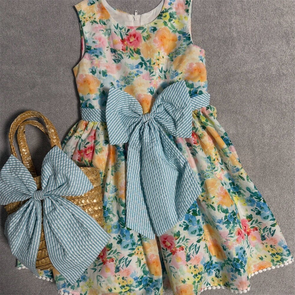 Rare Editions Girls Party Dress Watercolor Floral Sash Bow +Purse US Size 4T